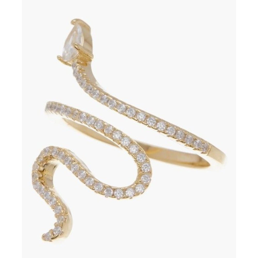 Adornia 14K Gold Plated Swarovski Crystal Accented Winding Snake Ring Size 6